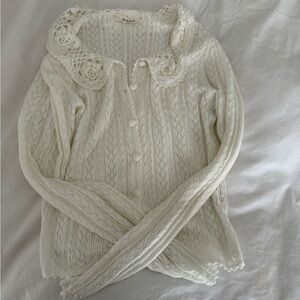 Doen Martina Crochet Knit Cardigan Sweater Medium